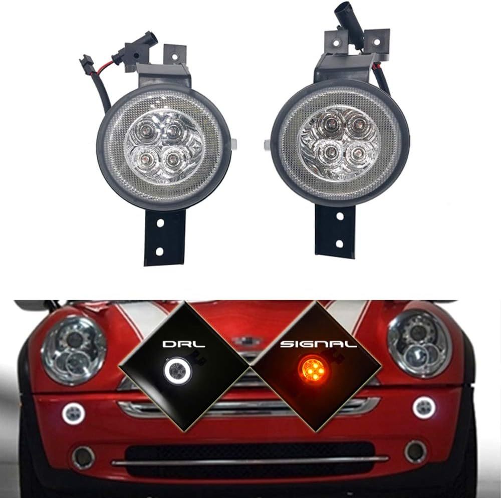 NSLUMO Led DRL Parking Light Turn Signal Assembly for 02-06 MINI Cooper R50 R53 Hardtop & 05-08 R52 Convertible White Halo Ring Daytime Running Lights Amber Turn Signal Lamps