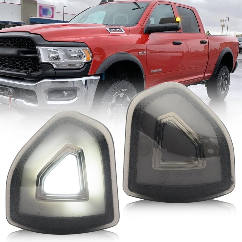 LED Side Mirror Turn Signal Lights Replacement for 2021-2023 Ram 1500 2019-2022 RAM 2500 3500 Pickup, Amber Towing Mirror Switchback White Parking Lamp Assembly Pair Smoked/Clear Lens 68460762AA 68460763AA