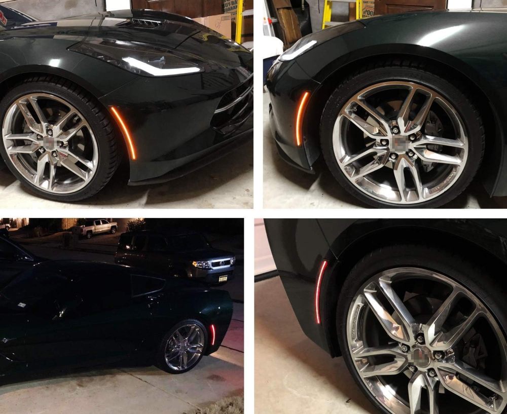 LED Side Marker Lights for Chevy Corvette C7 2014 2015 2016 2017 2018 2019 Smoked Lens 192-SMD Amber Front Red Rear C7 Side Signal Marker Lights Replace OEM Sidemarker Lamps