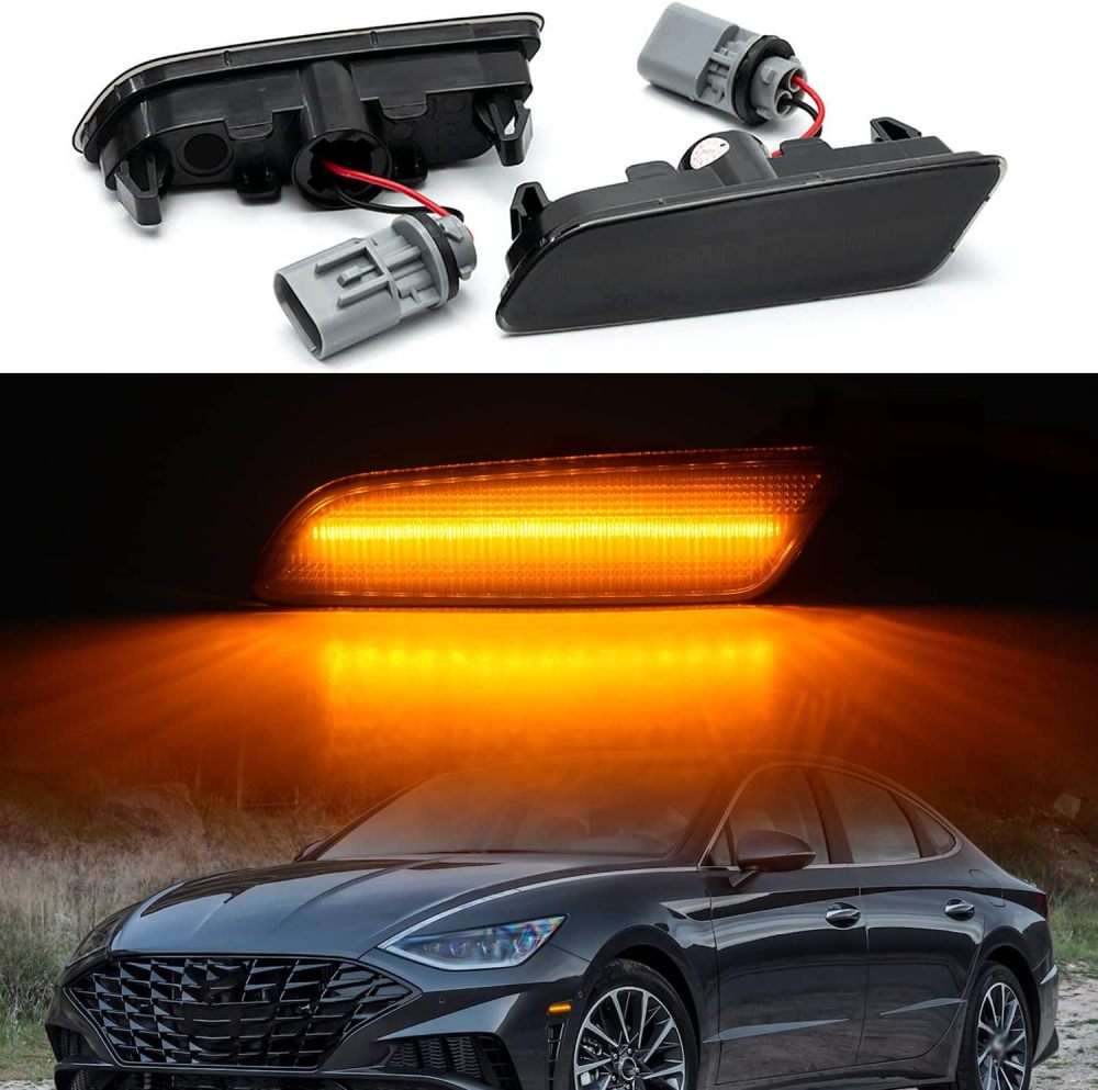 NSLUMO Led Side Marker Lights Replacement for Hyundai Sonata DN8 2020 2021 2022 2023 Amber Led Front Bumper Side Marker Reflector Signal Light Kit LH RH Smoked Lens OEM 921A1L0300