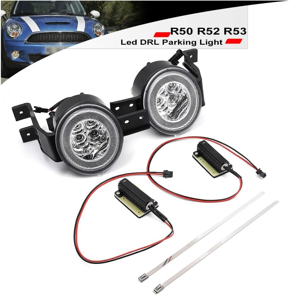 NSLUMO Led DRL Parking Light Turn Signal Assembly for 02-06 MINI Cooper R50 R53 Hardtop & 05-08 R52 Convertible White Halo Ring Daytime Running Lights Amber Turn Signal Lamps