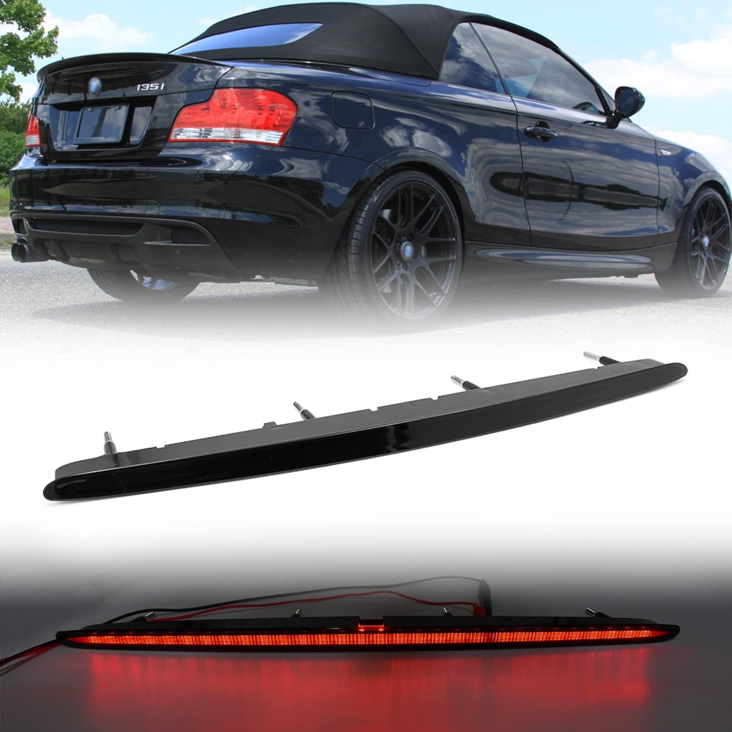 NSLUMO Led Third Brake Light Replacement for 2008-2013 B-MW E82 E88 128i 135i Red LED 3rd Brake Center High Mount Stop Lamp Euro Smoked Lens CHMSL 923-231