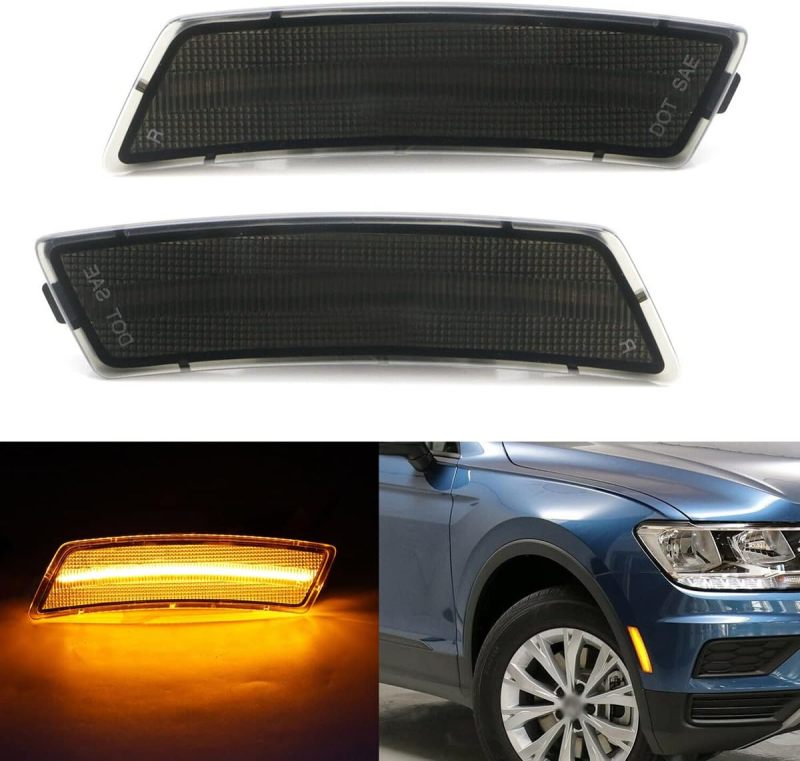 Amber Front Bumper Led Side Marker Lights Compatible with 12-19 VW Beetle 18-up VW Ti-guan, Smoked Lens Replace OEM Sidemarker Lamps