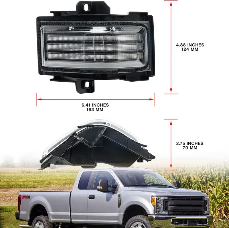 NSLUMO Sequential LED Side Mirror Marker Lights Compatible w/2015-2023 F150 F250 F350 F450 Pickup Towing Mirror Amber Turn Signal Indicator & White DRL Parking Lamp Assembly Clear Lens