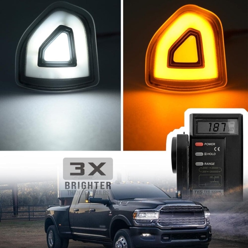 LED Side Mirror Turn Signal Lights Replacement for 2021-2023 Ram 1500 2019-2022 RAM 2500 3500 Pickup, Amber Towing Mirror Switchback White Parking Lamp Assembly Pair Smoked/Clear Lens 68460762AA 68460763AA