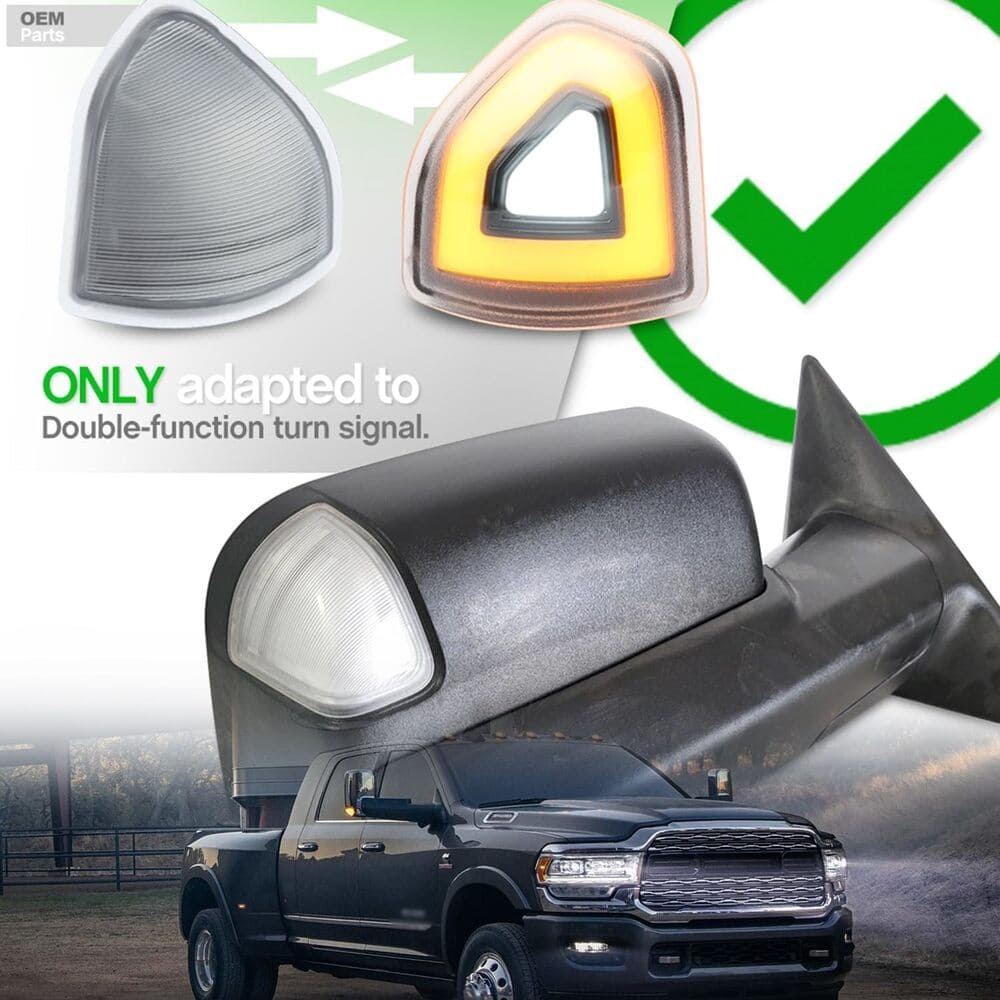 LED Side Mirror Turn Signal Lights Replacement for 2021-2023 Ram 1500 2019-2022 RAM 2500 3500 Pickup, Amber Towing Mirror Switchback White Parking Lamp Assembly Pair Smoked/Clear Lens 68460762AA 68460763AA