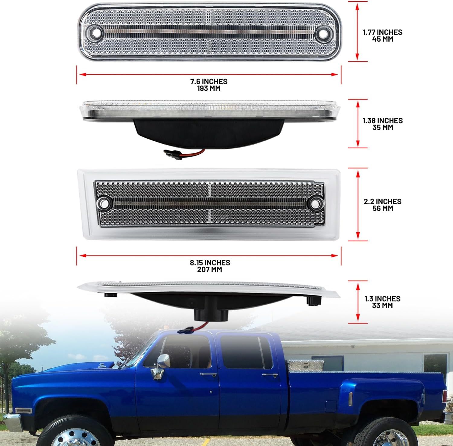 NSLUMO Led Side Marker Lights for 1981-1991 Chevy C/K C30 K30 GMC C3500 K3500 Dually Trucks Amber Front & Rear Red Side Clearance Lamps 6pcs Clear Lens OEM Bumper Sidemarker Light Kit