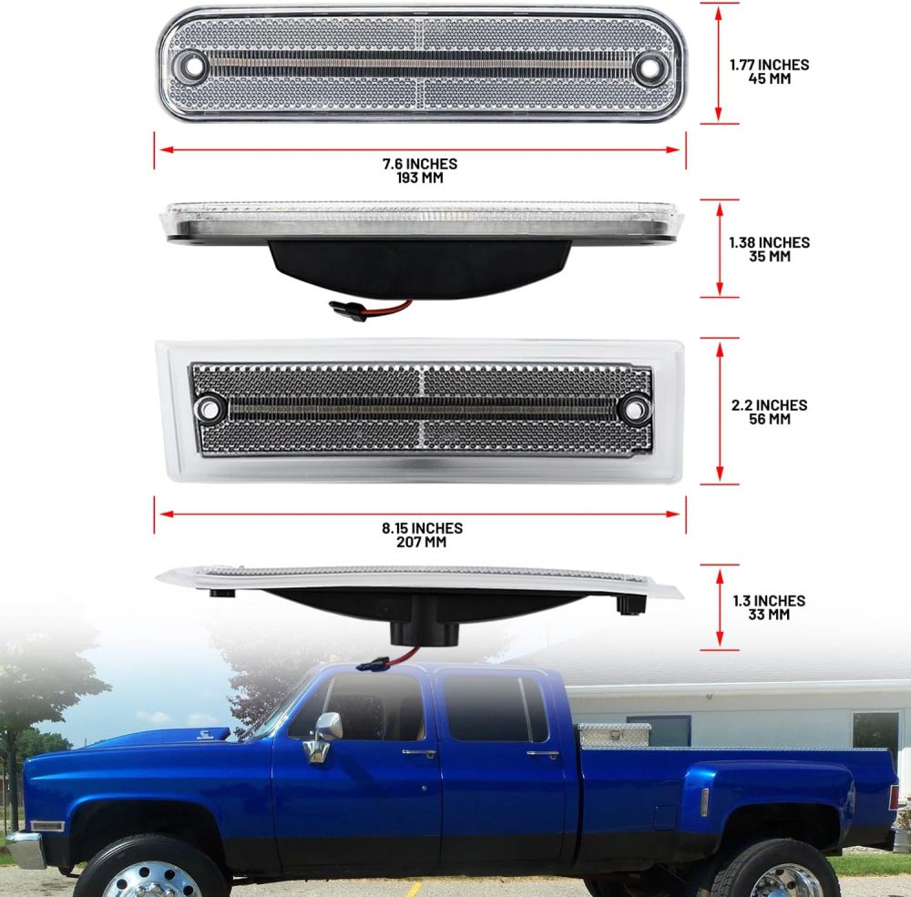 NSLUMO Led Side Marker Lights for 1981-1991 Chevy C/K C30 K30 GMC C3500 K3500 Dually Trucks Amber Front & Rear Red Side Clearance Lamps 6pcs Clear Lens OEM Bumper Sidemarker Light Kit