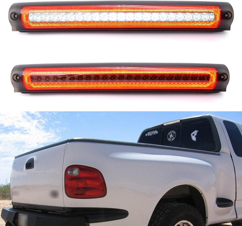 NSLUMO Led Third Brake Light Replacement for 1997-2003 F150 F250 2000-2005 F'ord Excursion Euro Smoked Lens Red LED Strobe 3rd Brake Center High Mount Stop Lamp White Cargo Light Kit OEM FO2890102