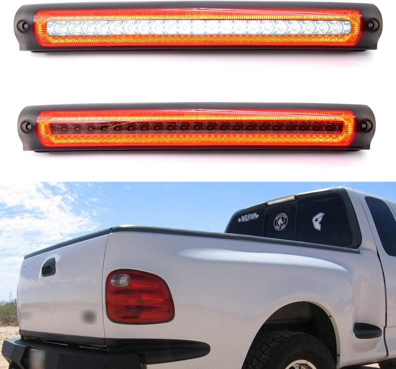 NSLUMO Led Third Brake Light Replacement for 1997-2003 F150 F250 2000-2005 F'ord Excursion Euro Smoked Lens Red LED Strobe 3rd Brake Center High Mount Stop Lamp White Cargo Light Kit OEM FO2890102