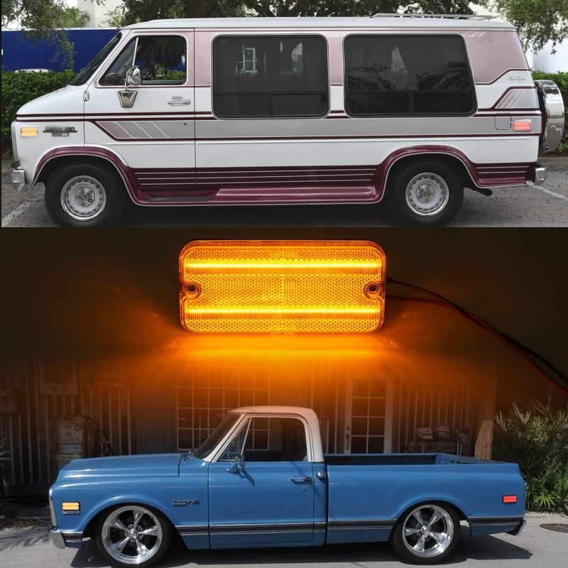 Led Side Marker Lights Replacement for 1968-1972 Chevy C/K Series Trucks 1968-1995 G Series G10 G20 Van Amber Front & Rear Red Side Signal Lamps Clear Lens OEM Fender Sidemarker Clearance Light Kit