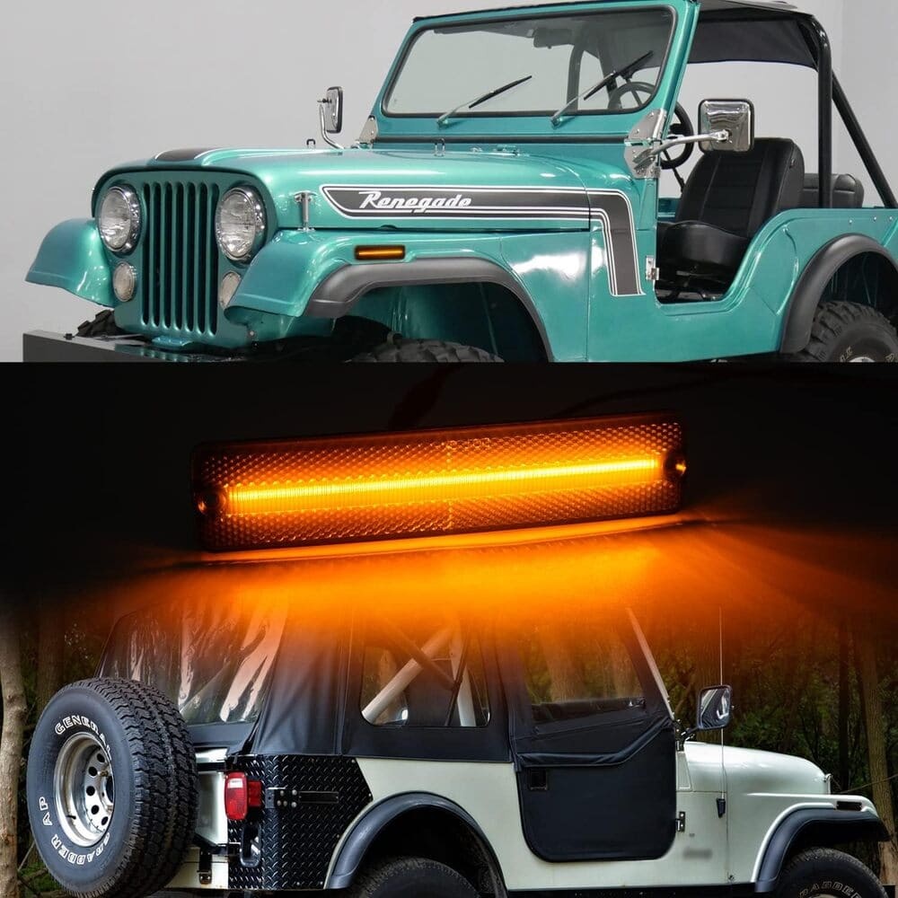 Led Side Marker Lights Replacement for 1972-1986 Jeep CJ5 CJ7, 1984-1991 Grand Wagoneer J10 J20 Pickup Amber Front Red Rear Fender Side Markers Turn Signals OEM Sidemarker Lamps Kit Smoked Lens