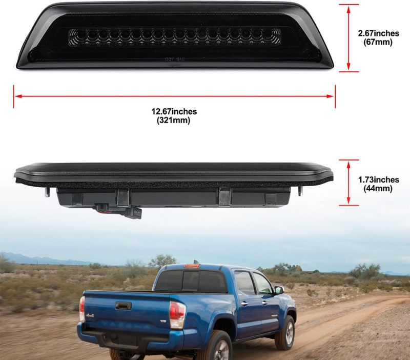 Led Third Brake Light Replacement for 2016 2017 2018 2019 2020 2021 2022 To-yota Tacoma SR SR5 TRD Pickup Trucks Strobe Led 3rd Brake Center High Mount Stop Lamp White Cargo Light Kit Smoked Lens