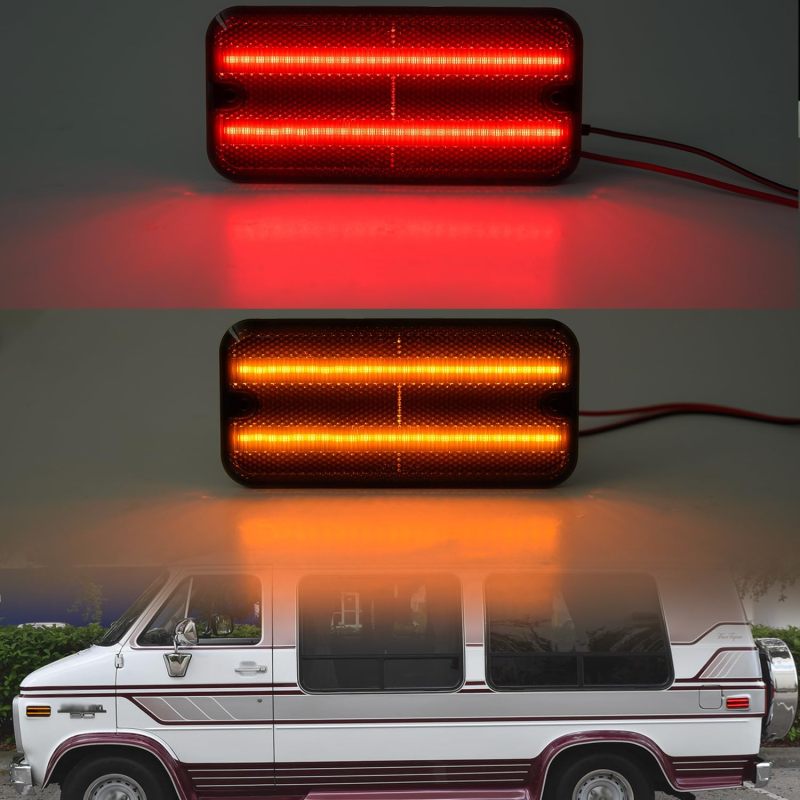 Led Side Marker Lights Replacement for 1968-1972 Chevy C/K Series Trucks 1968-1996 GMC G/P Series Vans Amber Front & Rear Red Side Signal Lamps Smoked Lens OEM Fender Sidemarker Clearance Light Kit
