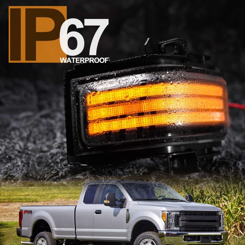 NSLUMO Sequential LED Side Mirror Marker Lights Compatible w/2015-2023 F150 F250 F350 F450 Pickup Towing Mirror Amber Turn Signal Indicator & White DRL Parking Lamp Assembly Clear Lens