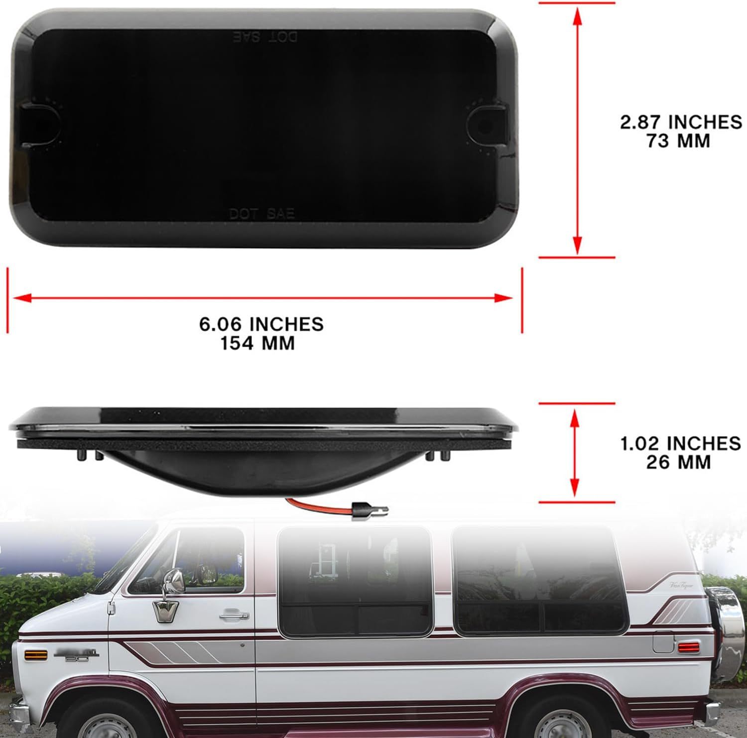 Led Side Marker Lights Replacement for 1968-1972 Chevy C/K Series Trucks 1968-1996 GMC G/P Series Vans Amber Front & Rear Red Side Signal Lamps Smoked Lens OEM Fender Sidemarker Clearance Light Kit