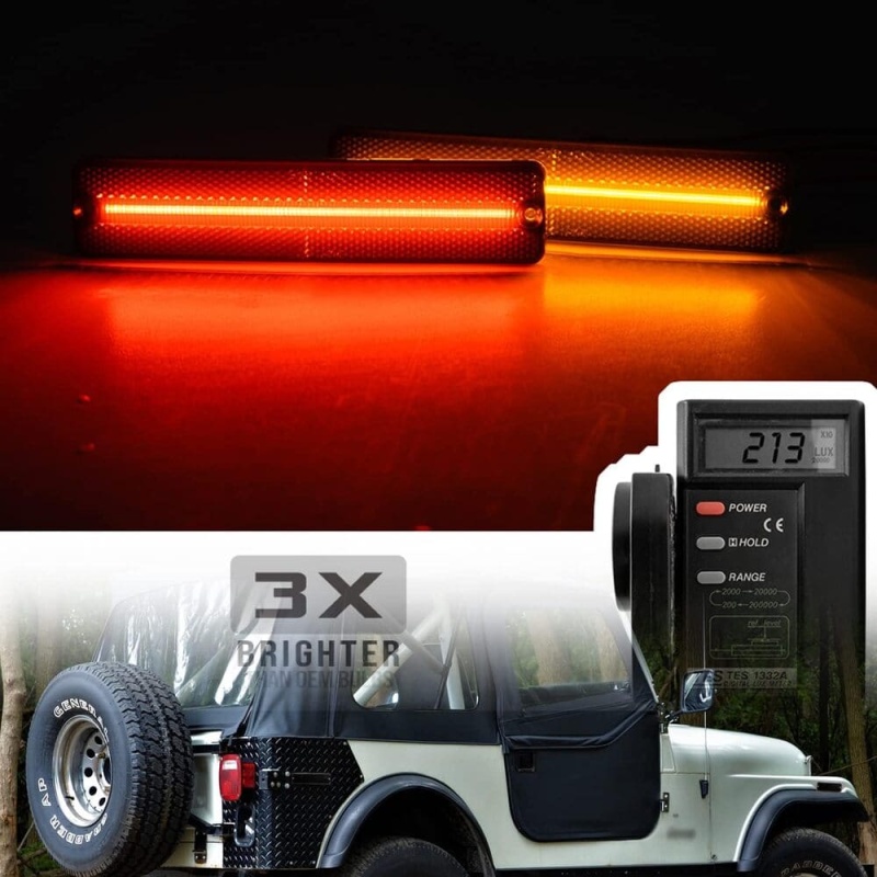 Led Side Marker Lights Replacement for 1972-1986 Jeep CJ5 CJ7, 1984-1991 Grand Wagoneer J10 J20 Pickup Amber Front Red Rear Fender Side Markers Turn Signals OEM Sidemarker Lamps Kit Smoked Lens