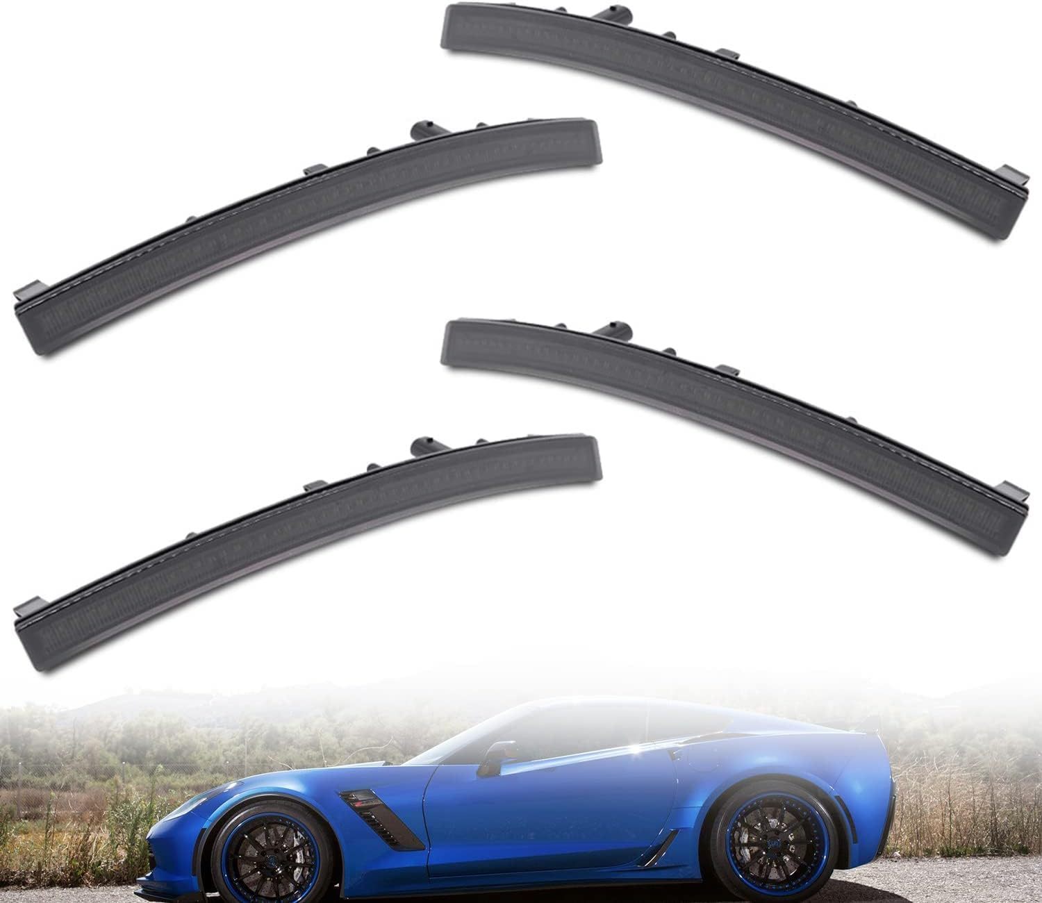 LED Side Marker Lights for Chevy Corvette C7 2014 2015 2016 2017 2018 2019 Smoked Lens 192-SMD Amber Front Red Rear C7 Side Signal Marker Lights Replace OEM Sidemarker Lamps