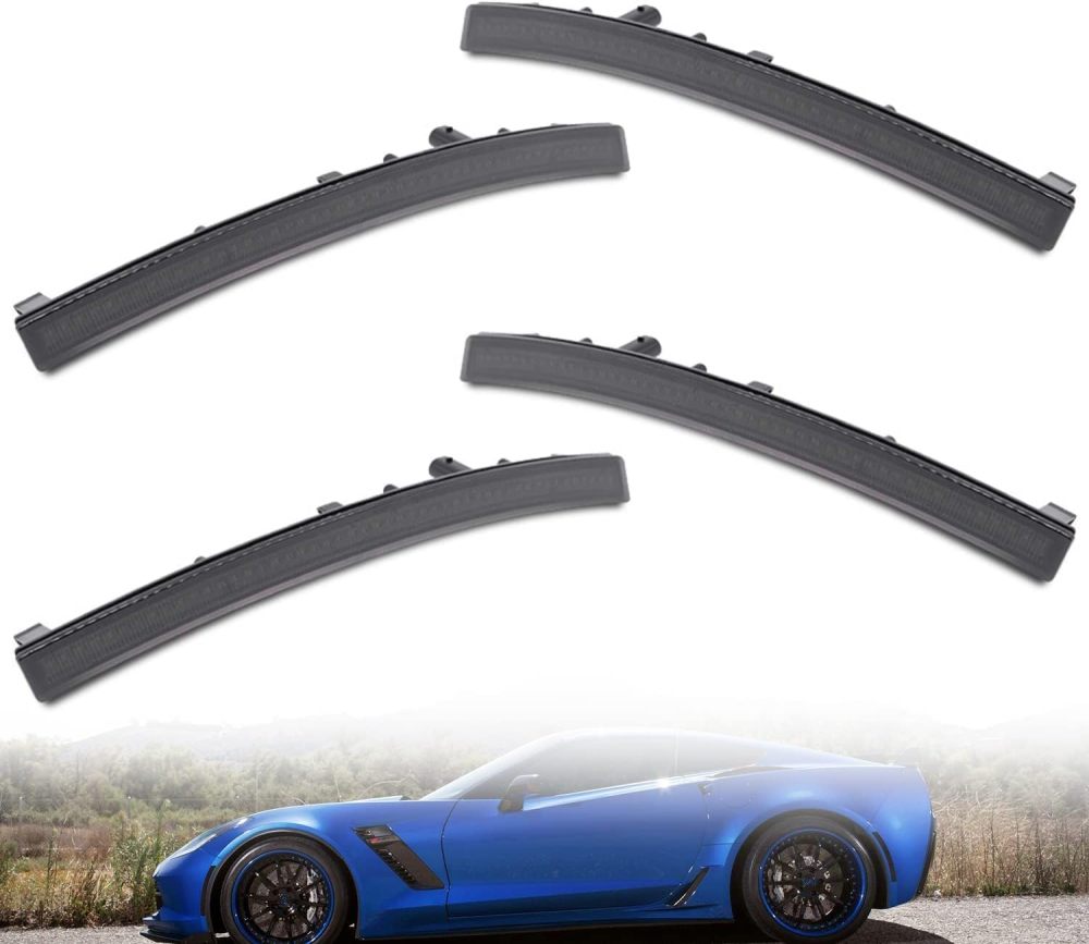 LED Side Marker Lights for Chevy Corvette C7 2014 2015 2016 2017 2018 2019 Smoked Lens 192-SMD Amber Front Red Rear C7 Side Signal Marker Lights Replace OEM Sidemarker Lamps