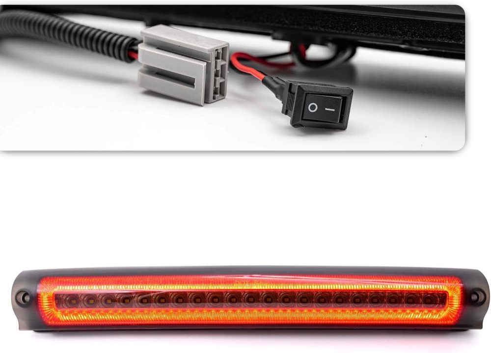NSLUMO Led Third Brake Light Replacement for 1997-2003 F150 F250 2000-2005 F'ord Excursion Euro Smoked Lens Red LED Strobe 3rd Brake Center High Mount Stop Lamp White Cargo Light Kit OEM FO2890102