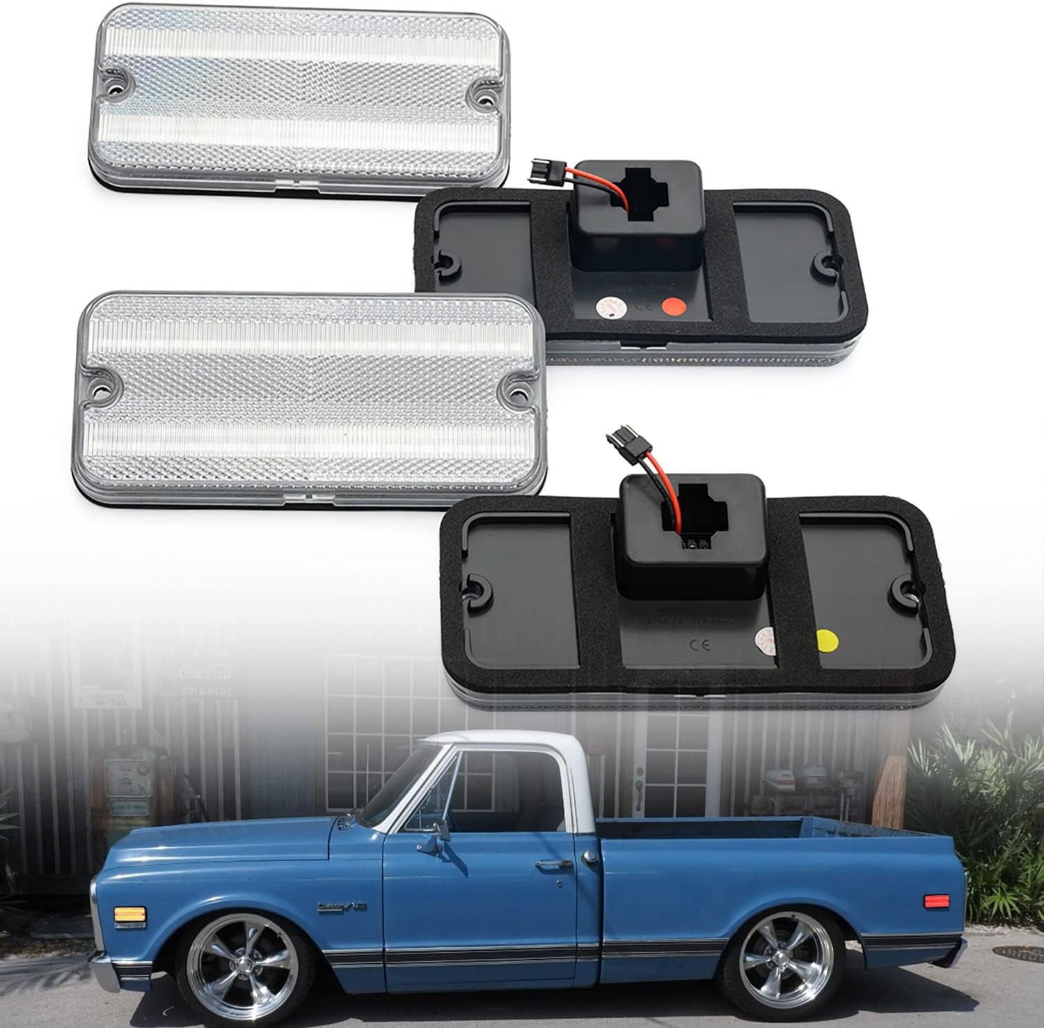 Led Side Marker Lights Replacement for 1968-1972 Chevy C/K Series Trucks 1968-1995 G Series G10 G20 Van Amber Front & Rear Red Side Signal Lamps Clear Lens OEM Fender Sidemarker Clearance Light Kit