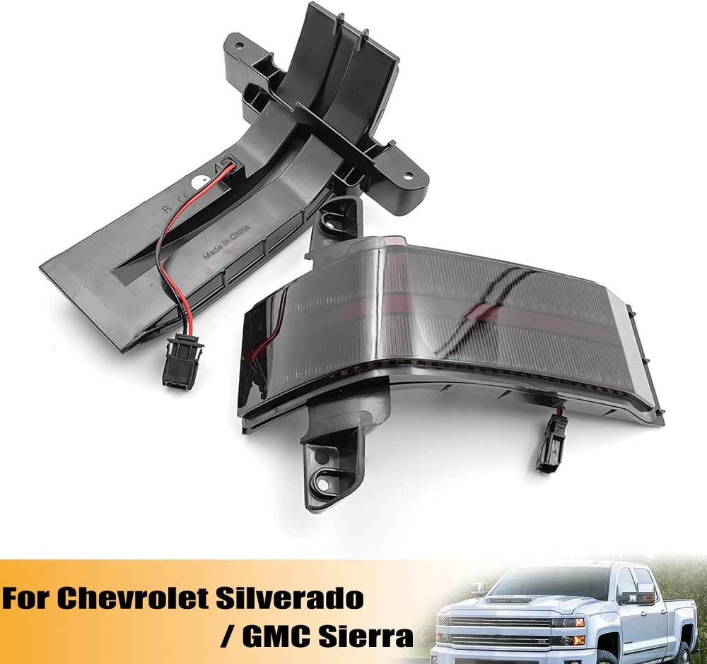 NSLUMO Sequential LED Side Mirror Marker Lights Compatible w/ 2014-2018 Chevy Silverado GMC Sierra 1500 2500HD 3500HD Towing Mirror Turn Signal Indicator Lamp Assembly Smoked Lens