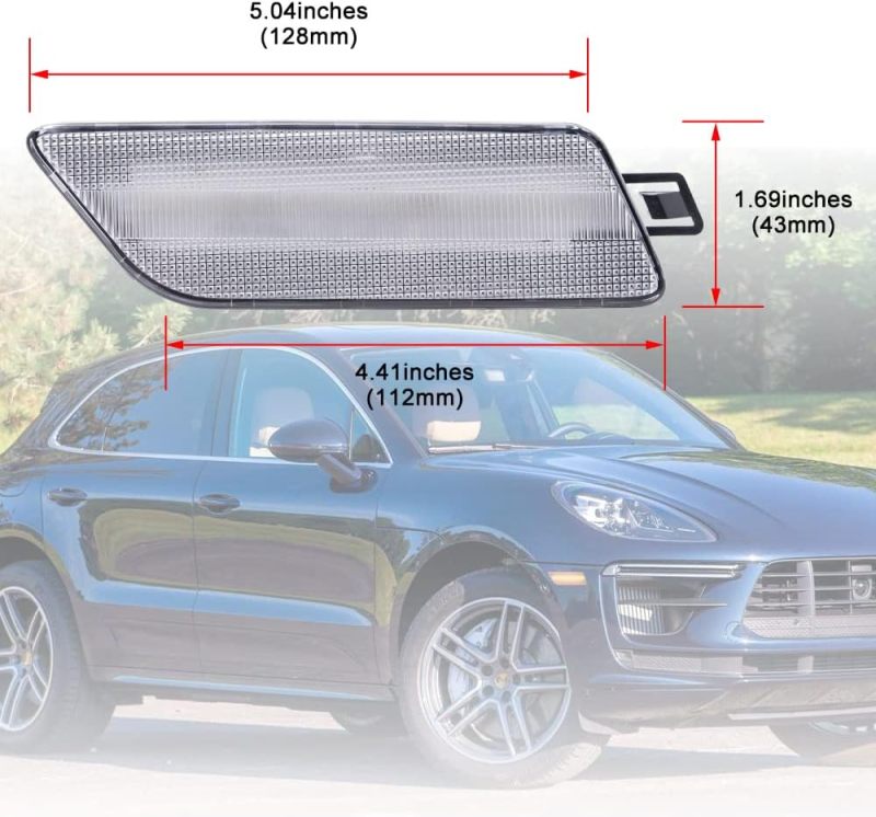 Led Side Marker Lights for 2014-2020 Porsche Macan Smoked Lens Amber LED Front Bumper Side Marker Assembly
