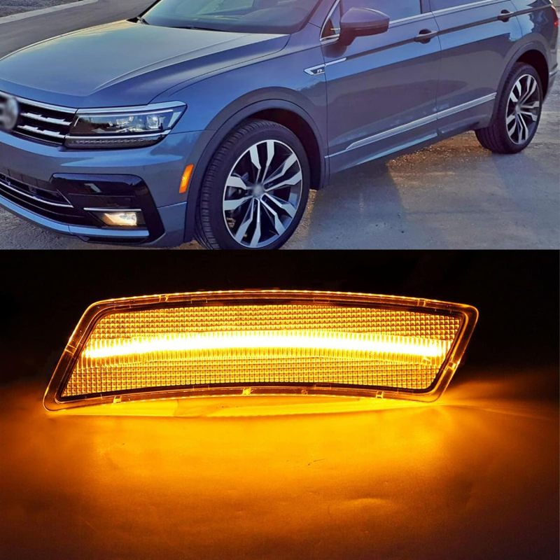 Amber Front Bumper Led Side Marker Lights Compatible with 12-19 VW Beetle 18-up VW Ti-guan, Smoked Lens Replace OEM Sidemarker Lamps