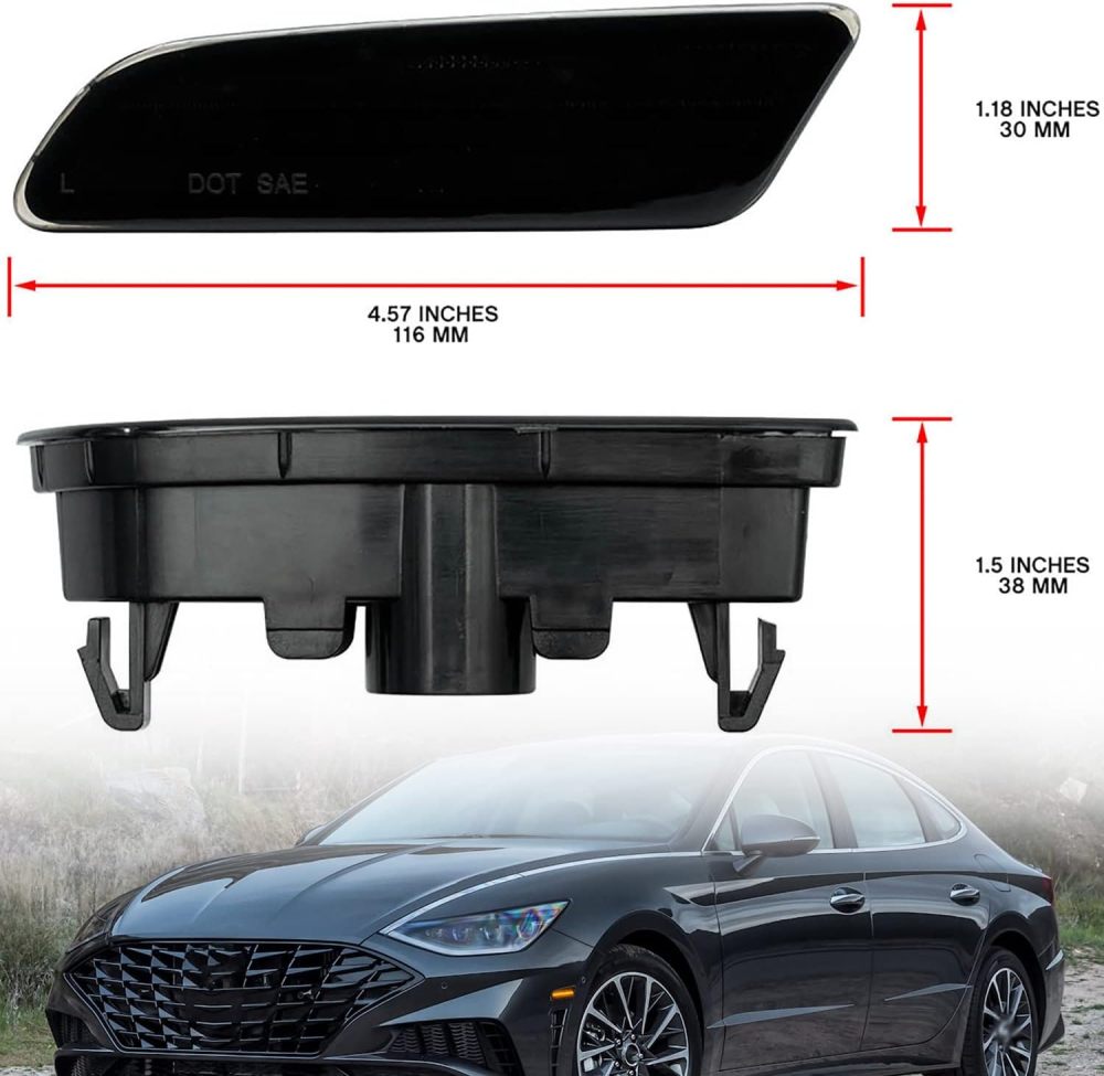 NSLUMO Led Side Marker Lights Replacement for Hyundai Sonata DN8 2020 2021 2022 2023 Amber Led Front Bumper Side Marker Reflector Signal Light Kit LH RH Smoked Lens OEM 921A1L0300
