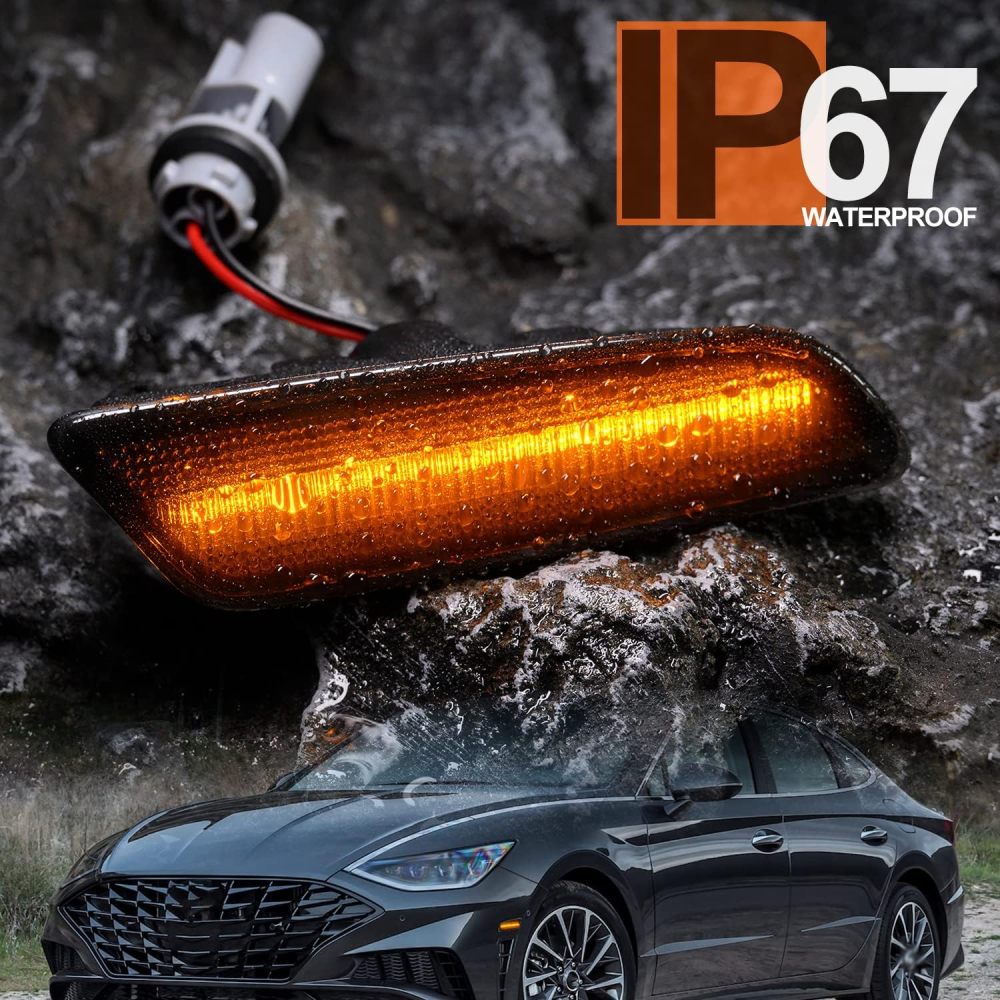 NSLUMO Led Side Marker Lights Replacement for Hyundai Sonata DN8 2020 2021 2022 2023 Amber Led Front Bumper Side Marker Reflector Signal Light Kit LH RH Smoked Lens OEM 921A1L0300