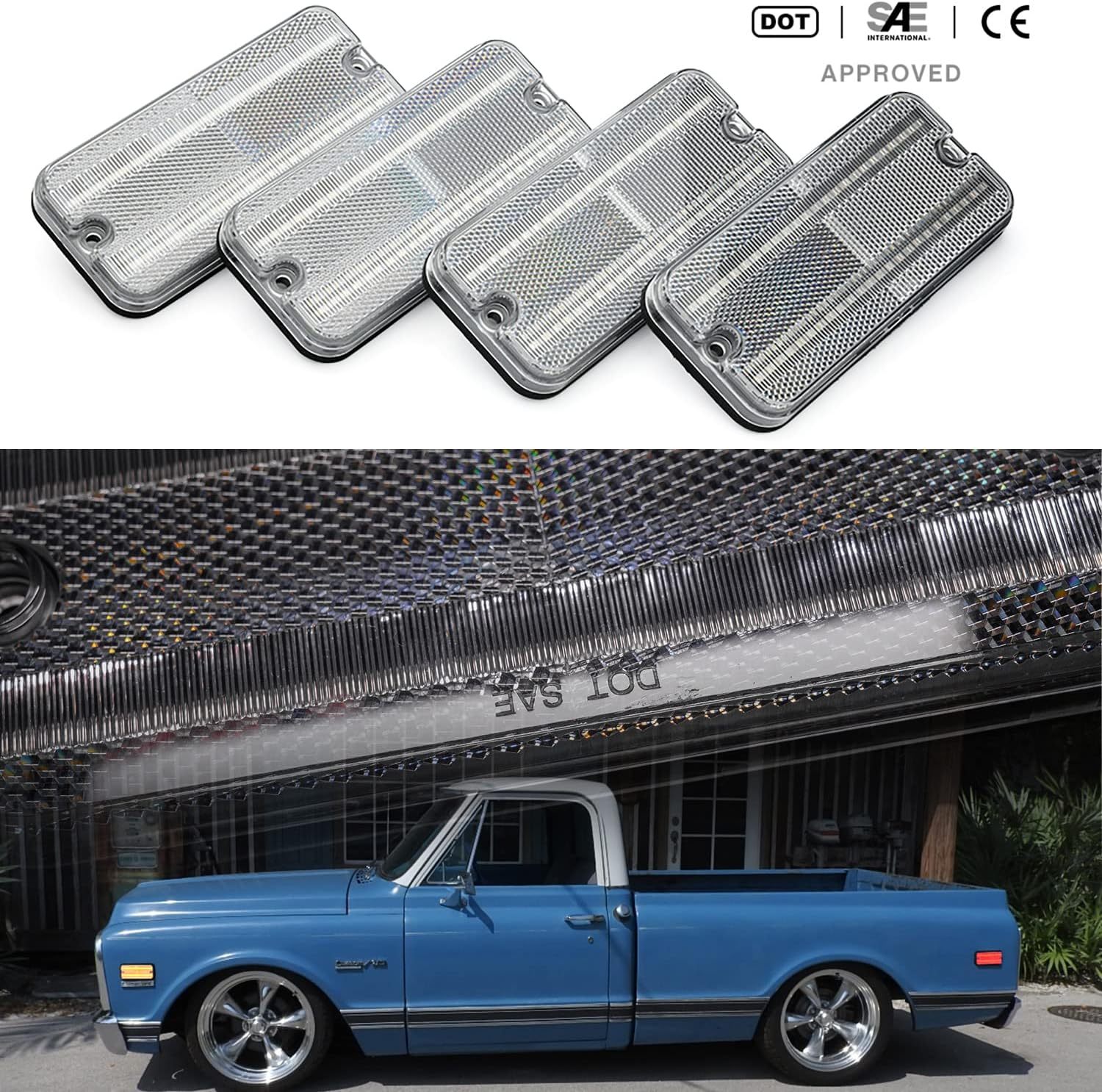 Led Side Marker Lights Replacement for 1968-1972 Chevy C/K Series Trucks 1968-1995 G Series G10 G20 Van Amber Front & Rear Red Side Signal Lamps Clear Lens OEM Fender Sidemarker Clearance Light Kit