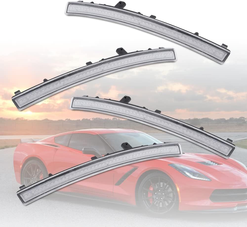 LED Side Marker Lights for Chevy Corvette C7 2014 2015 2016 2017 2018 2019 Smoked Lens 192-SMD Amber Front Red Rear C7 Side Signal Marker Lights Replace OEM Sidemarker Lamps
