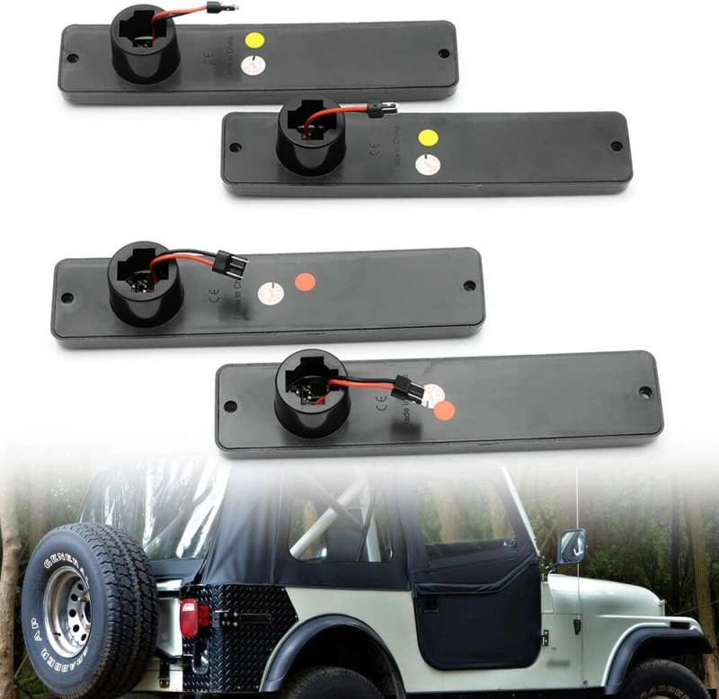 Led Side Marker Lights Replacement for 1972-1986 Jeep CJ5 CJ7, 1984-1991 Grand Wagoneer J10 J20 Pickup Amber Front Red Rear Fender Side Markers Turn Signals OEM Sidemarker Lamps Kit Smoked Lens
