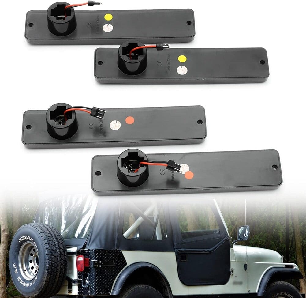 Led Side Marker Lights Replacement for 1972-1986 Jeep CJ5 CJ7, 1984-1991 Grand Wagoneer J10 J20 Pickup Amber Front Red Rear Fender Side Markers Turn Signals OEM Sidemarker Lamps Kit Smoked Lens