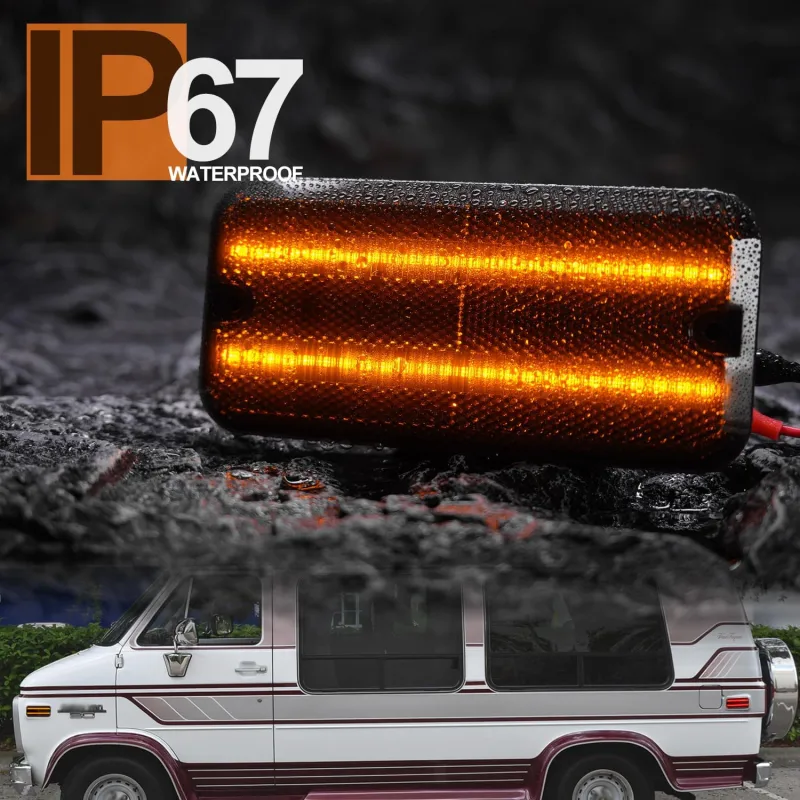 Led Side Marker Lights Replacement for 1968-1972 Chevy C/K Series Trucks 1968-1996 GMC G/P Series Vans Amber Front & Rear Red Side Signal Lamps Smoked Lens OEM Fender Sidemarker Clearance Light Kit
