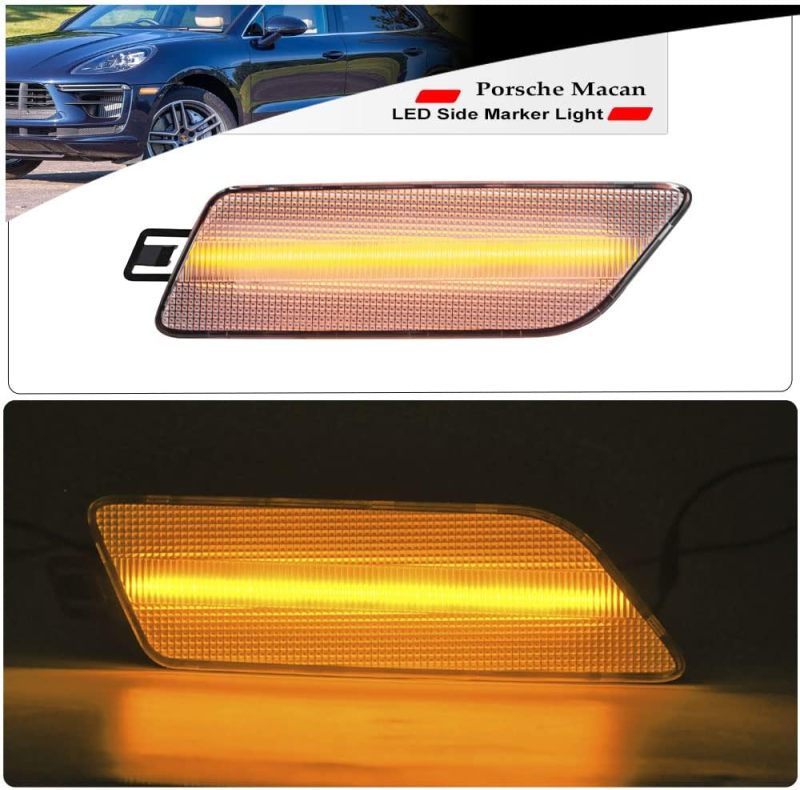 Led Side Marker Lights for 2014-2020 Porsche Macan Smoked Lens Amber LED Front Bumper Side Marker Assembly