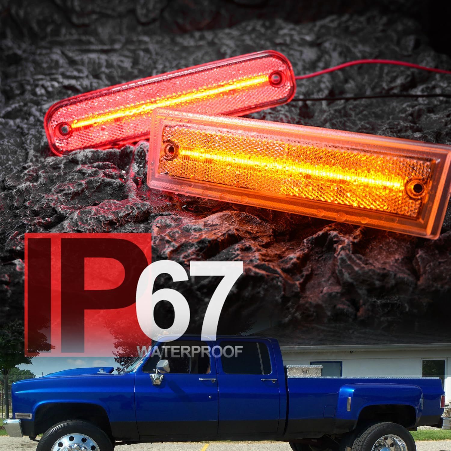 NSLUMO Led Side Marker Lights for 1981-1991 Chevy C/K C30 K30 GMC C3500 K3500 Dually Trucks Amber Front & Rear Red Side Clearance Lamps 6pcs Clear Lens OEM Bumper Sidemarker Light Kit