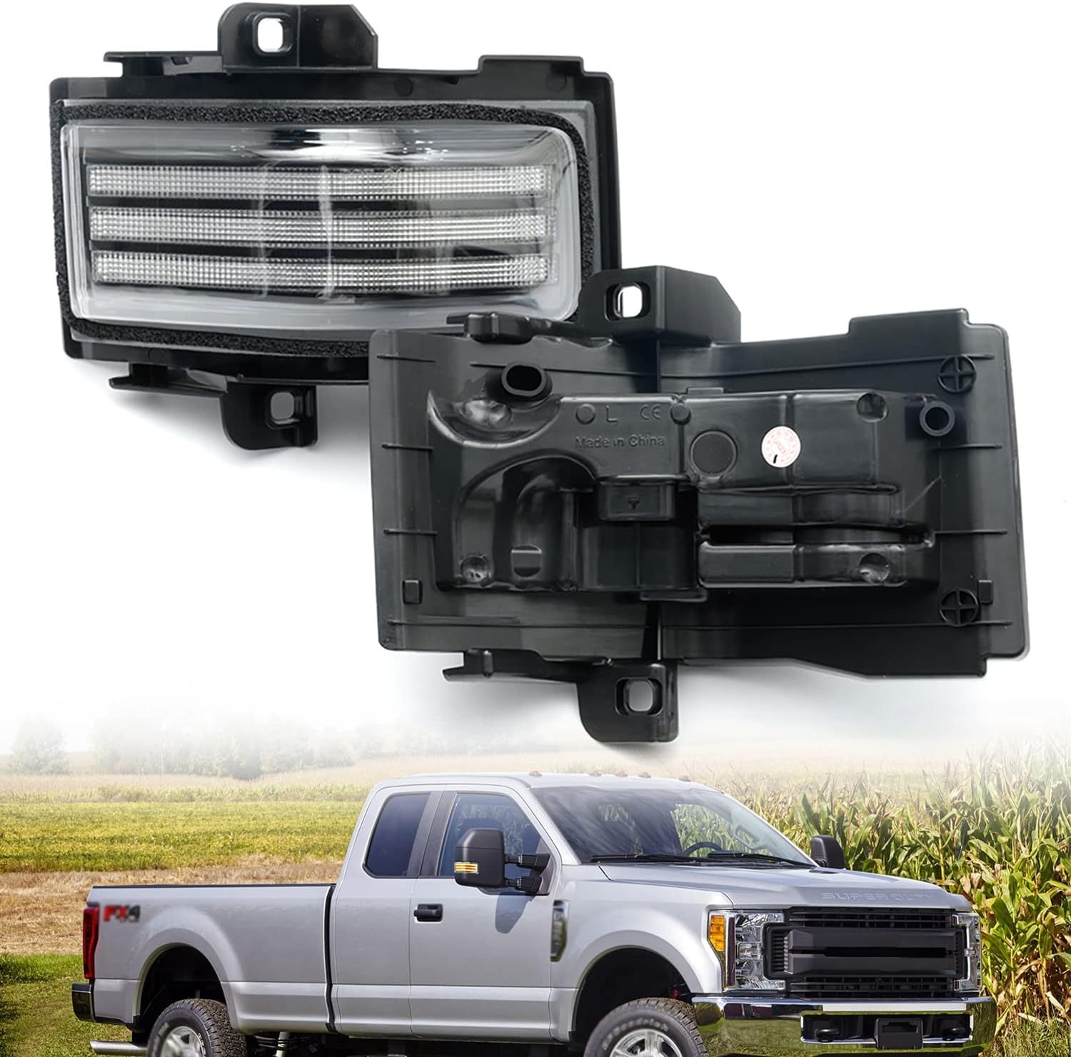 NSLUMO Sequential LED Side Mirror Marker Lights Compatible w/2015-2023 F150 F250 F350 F450 Pickup Towing Mirror Amber Turn Signal Indicator & White DRL Parking Lamp Assembly Clear Lens