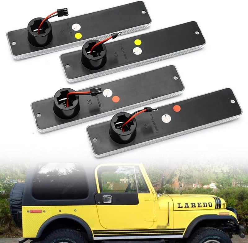 Led Side Marker Lights Replacement for 1972-1986 Jeep CJ5 CJ7, 1984-1991 Grand Wagoneer J10 J20 Pickup Amber Front Red Rear Fender Side Markers Turn Signals OEM Sidemarker Lamps Kit Smoked Lens