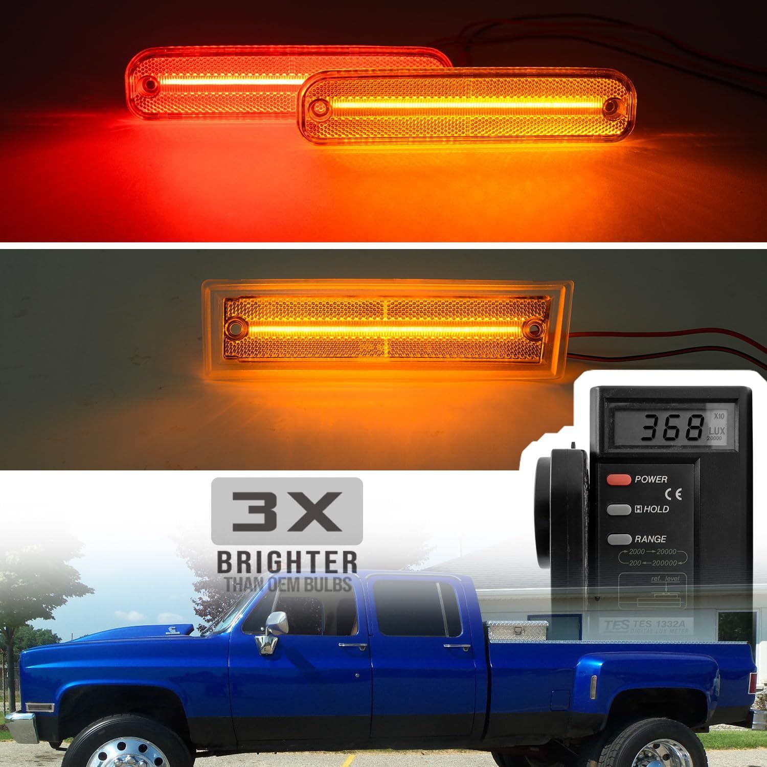 NSLUMO Led Side Marker Lights for 1981-1991 Chevy C/K C30 K30 GMC C3500 K3500 Dually Trucks Amber Front & Rear Red Side Clearance Lamps 6pcs Clear Lens OEM Bumper Sidemarker Light Kit