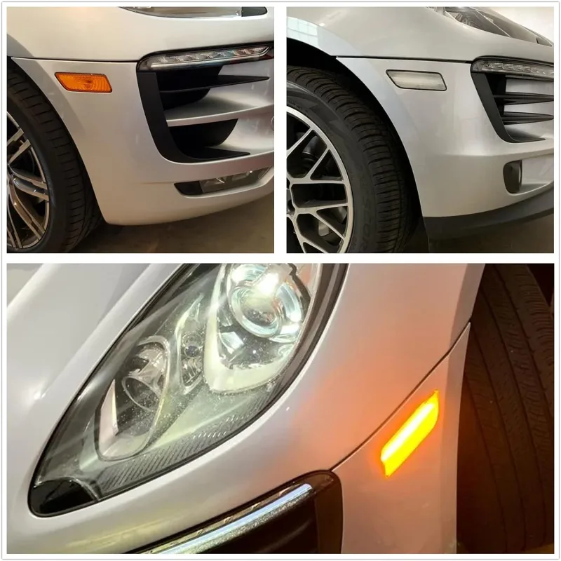 Led Side Marker Lights for 2014-2020 Porsche Macan Smoked Lens Amber LED Front Bumper Side Marker Assembly