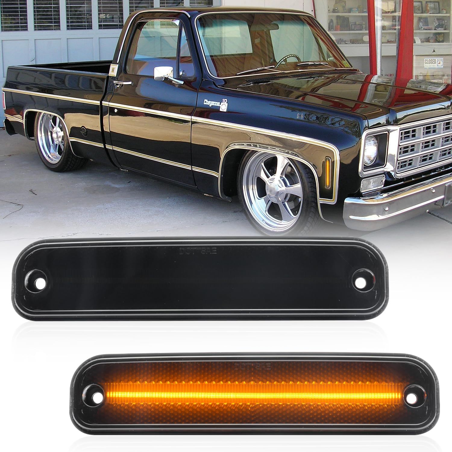 Led Side Marker Lights for 1973-1980 GMC Chevy C/K Series Pickup Trucks K5 Blazer Suburban Amber Led Front Bumper Side Marker Repeater Lamp Kit LH RH Smoked Lens Led Sidemarkers 6270433 6270434