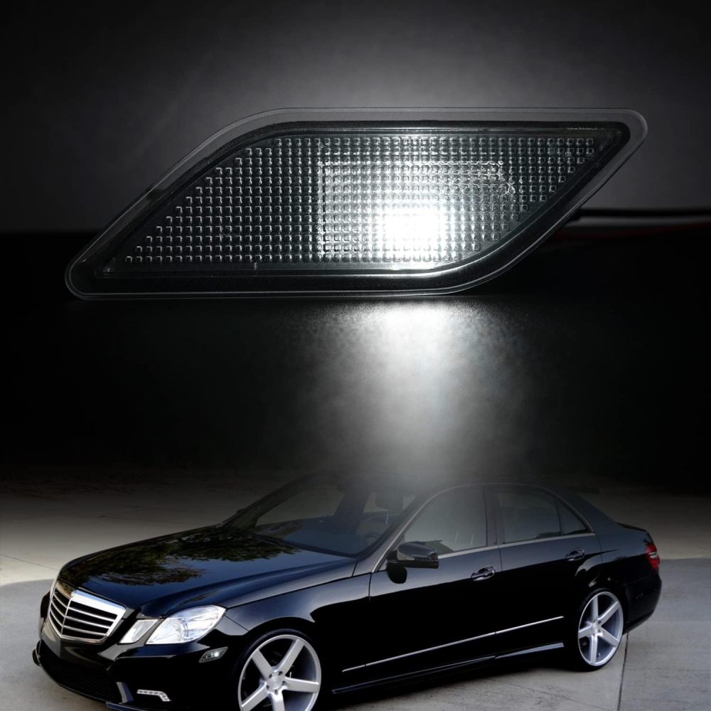 NSLUMO Xenon White Led Side Marker Lights for 2010-13 Mercedes Benz W212 Pre-LCI E-Class Clear Lens Front Fender Marker Lamps with T10 Bulbs OEM fit