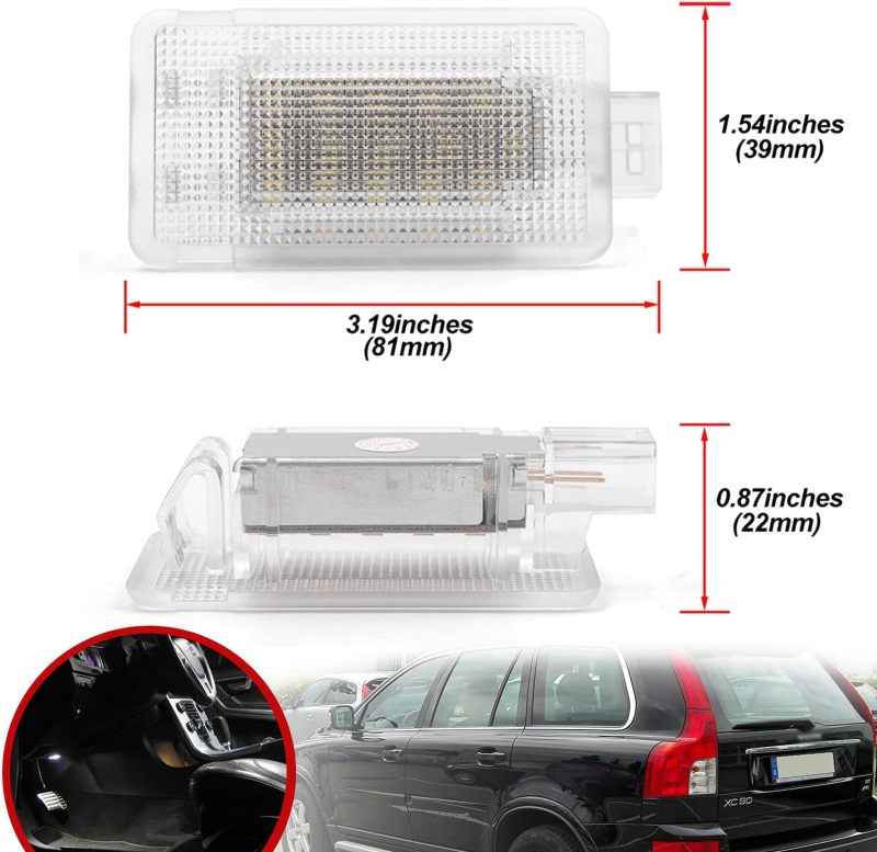 NSLUMO Led Courtesy Light Interior Trunk Lamp Replacement for 2003-2014 Volvo XC90 S60 S60L S80 Led Luggage Compartment Step Footwell Light Xenon White 6000k OEM Part#30754448