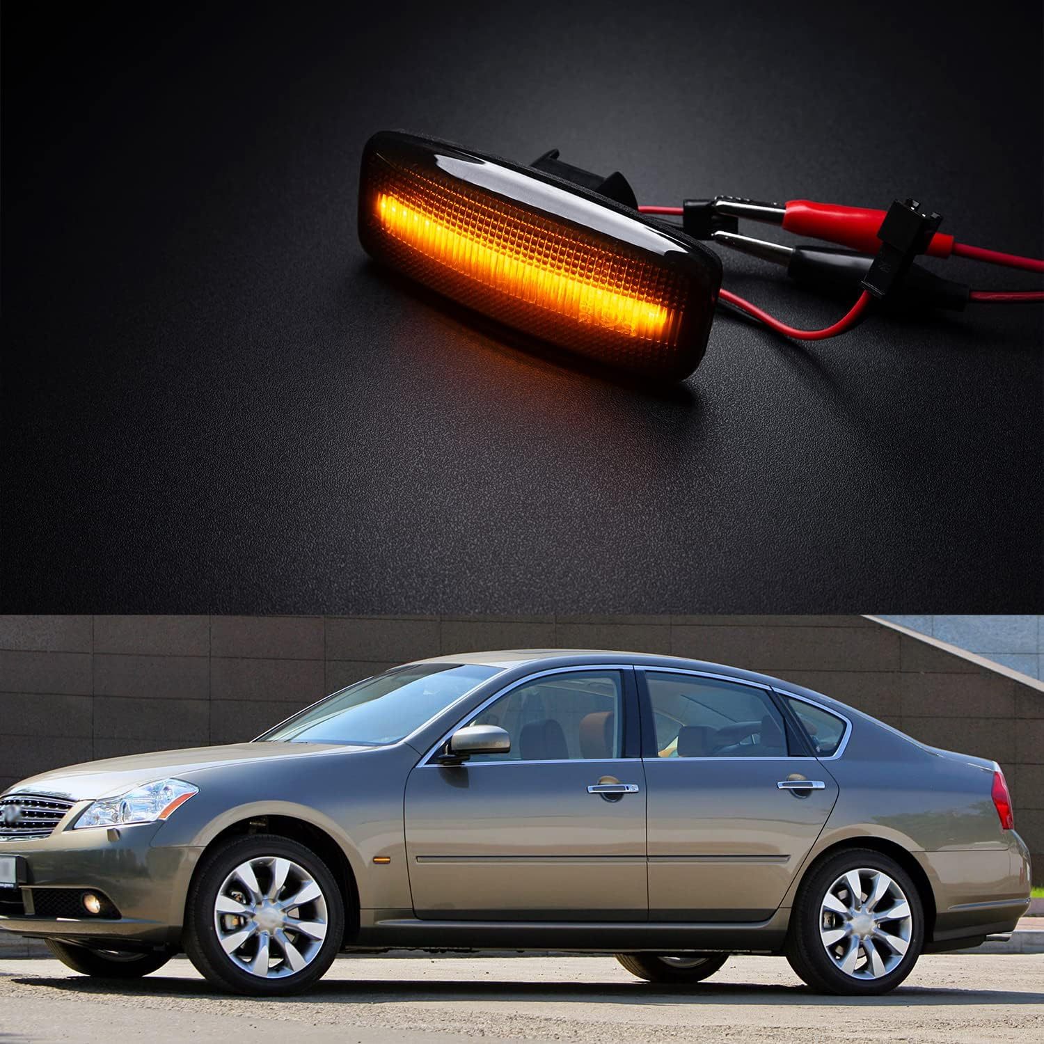 NSLUMO Sequential Led Side Marker Lights for 2006 2007 Infiniti M35 M45 Smoked Lens Amber Front Fender Turn Signal Repeater Lamps OEM Driver Passenger Side Signal Replacement
