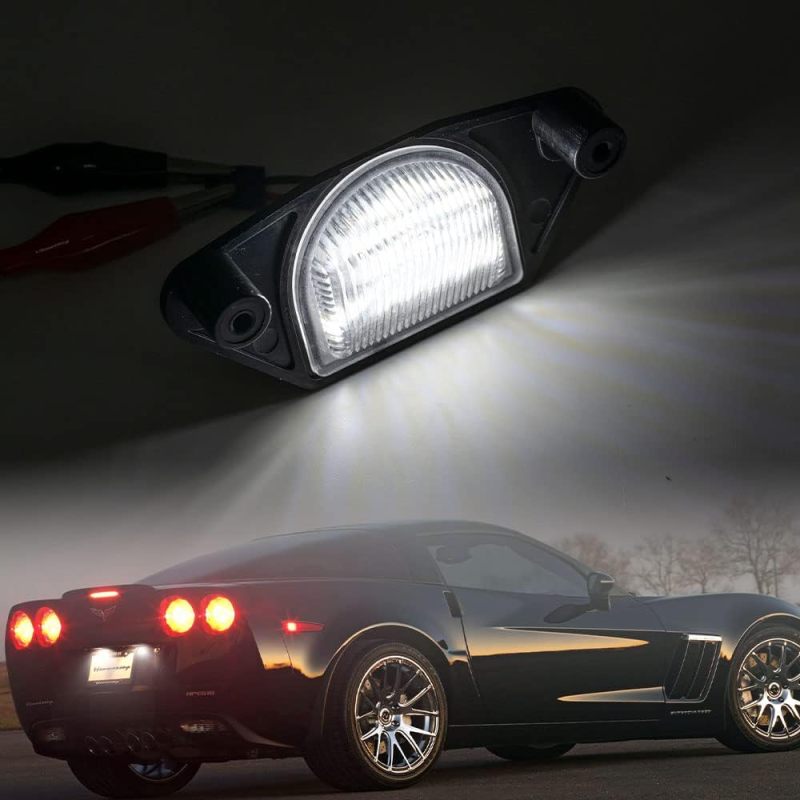 LED License Plate Light Replacement for Chevy Corvette C4 C5 C6 S10 Impala GMC S15, 18SMD Error Free Led Tag Lights OEM Number Plate Lamp Assembly