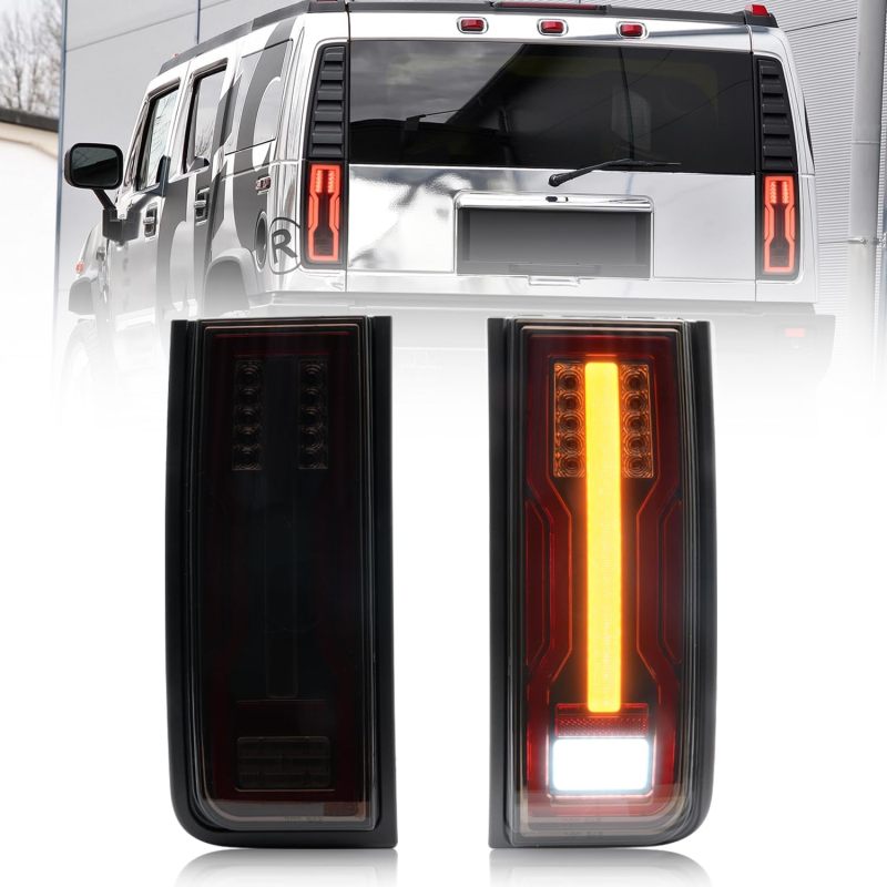 NSLUMO Latest EV Style Led Tail Light Assembly for 2003 2004 2005 2006 2007 2008 2009 Hummer-H2 SUV LED Rear Fog/Brake/Backup Reverse/Turn Signal Lamp Kit Smoked Lens Upgraded Replacement
