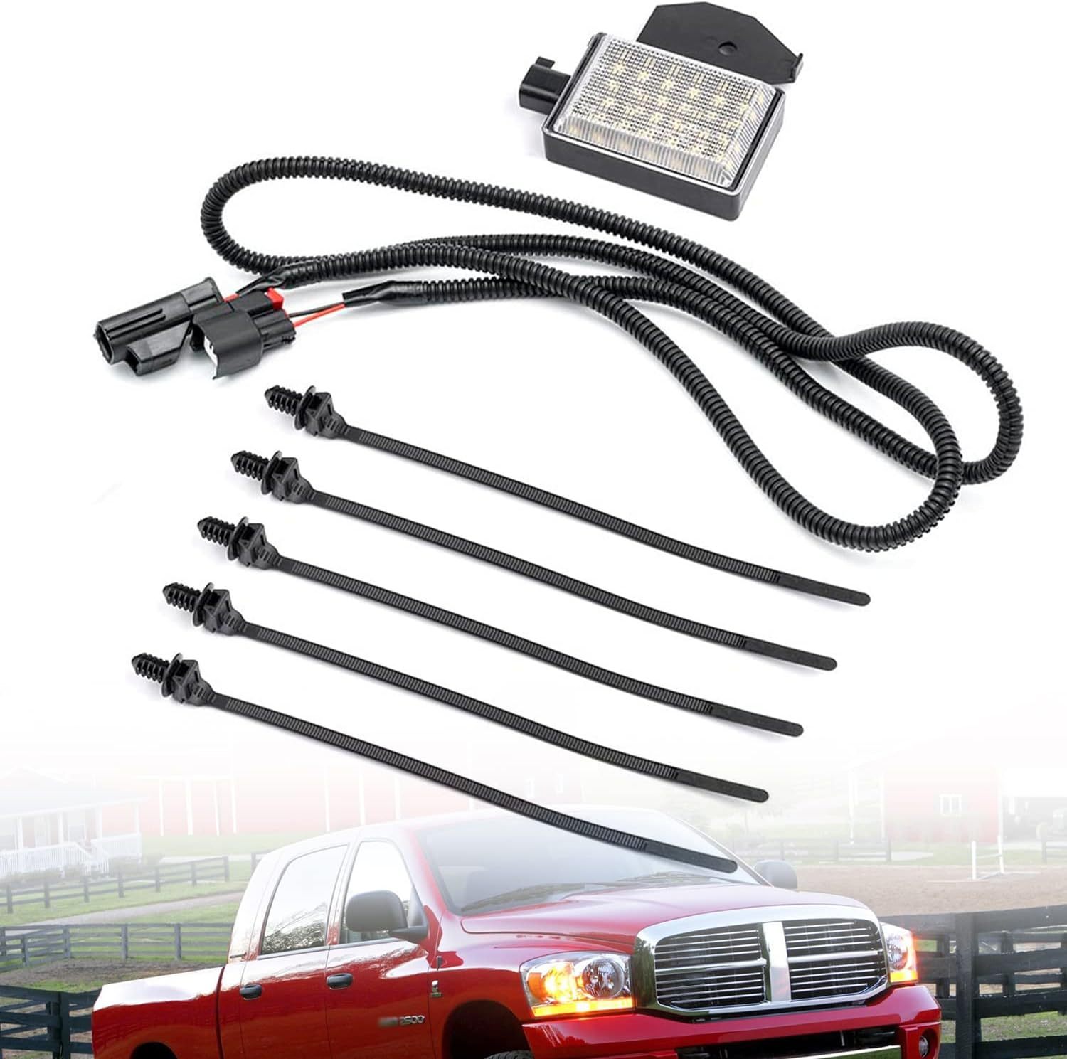 NSLUMO LED Under Hood Light & Harness Assembly Compatible w/ 2009-2018 Dodge Ram 1500 2500 3500 Pickup Truck, 6000K 30-SMD White Led Hood Engine Compartment Lamp Kit OEM ‎68395126AA