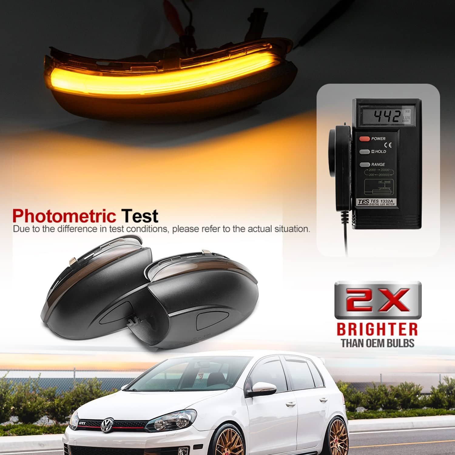 NSLUMO Sequential LED Side Mirror Marker Lights Compatible w/VW MK6 GTI MK6 Golf R32 Towing Mirror Blinker Turn Signal Indicator Lamp Assembly Smoked Lens Replacement