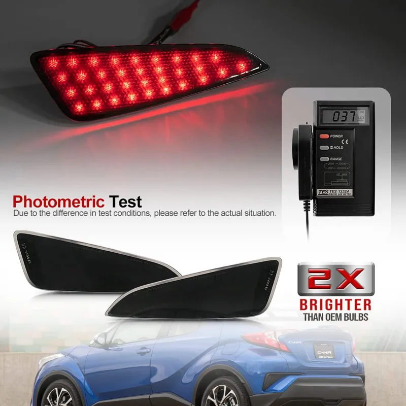 NSLUMO LED Rear Bumper Reflector Marker Lights Compatible w/ 2017-2021 To-yota C-HR Smoked Lens Red Led Bumper Reflector Tail Lamps Rear Fog Lights OEM Replacement